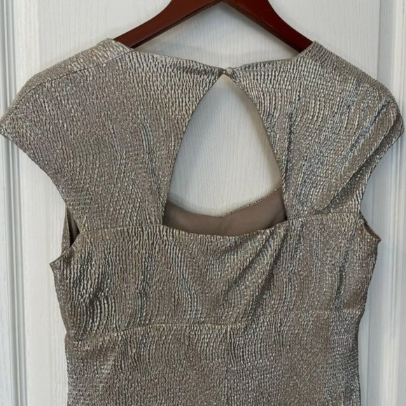 Lauren | Ralph Lauren Evening Gold Metallic Maxi Dress Gown Slit Stretch 10 Long - Picture 7 of 10